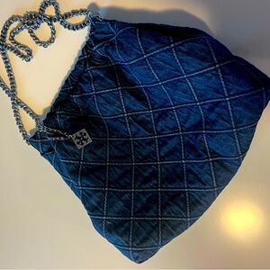 Tory Burch Blue Velvet Shoulder Bag with Quilted Design